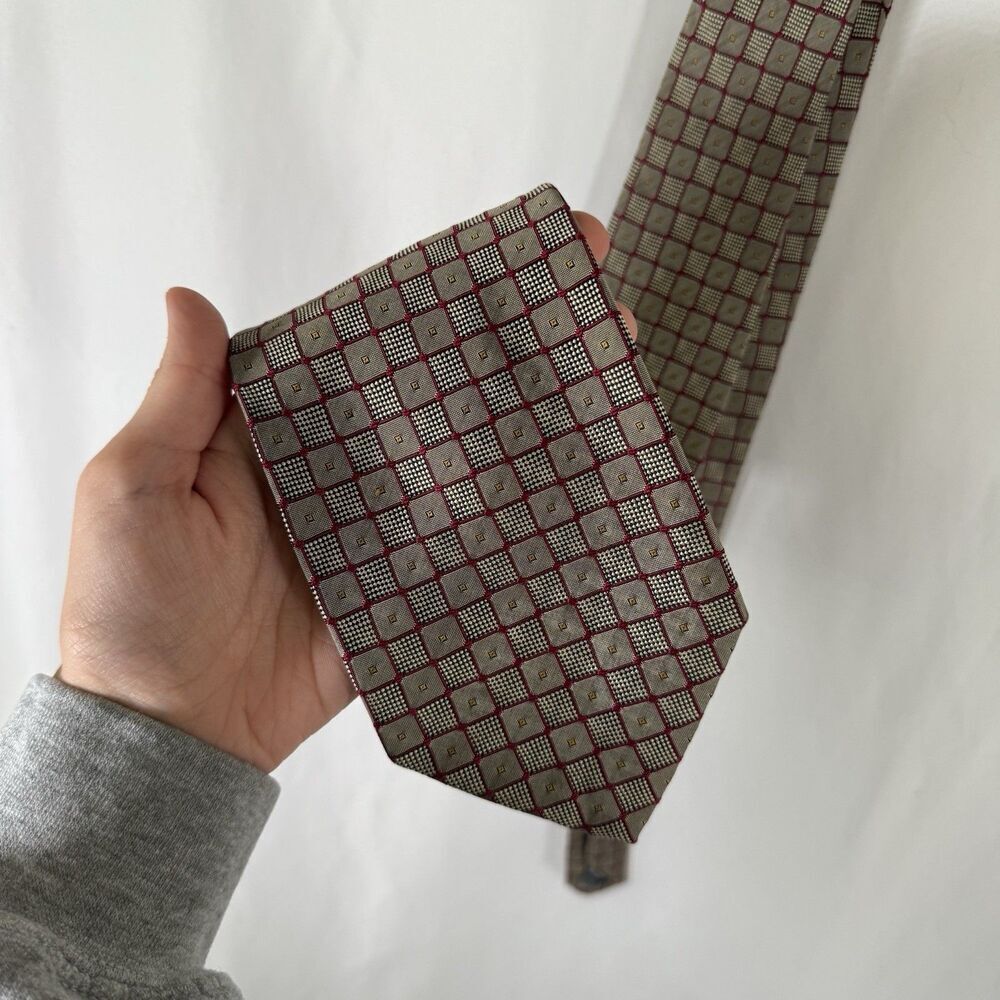 Robert Talbott Mark Shale Tie Men's 60" Beige Red 100% Silk 3.5" Wide